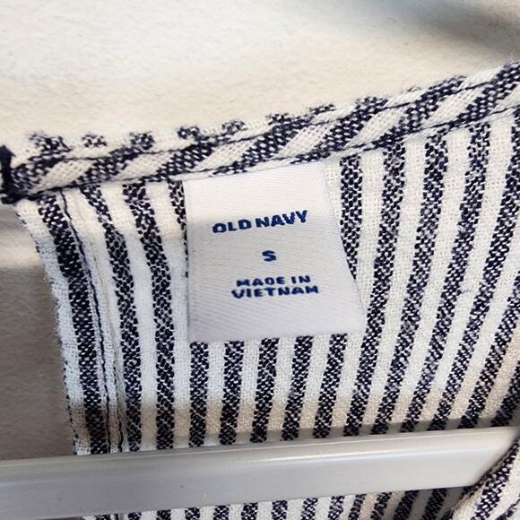 Old Navy Striped Wide Leg Crop Jumpsuit Size S Linen Blend Long Sleeve Tie Waist - Picture 15 of 15